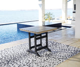 Fairen Trail Outdoor Counter Height Dining Table front angle view in black and driftwood