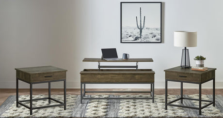 Byers 3-piece Lift Top Coffee and End Table Set in Brown Oak, front view