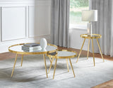 Kaelyn gold coffee table with round mirrored top front view