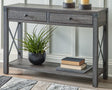Freedan Grayish Brown sofa console table angled view