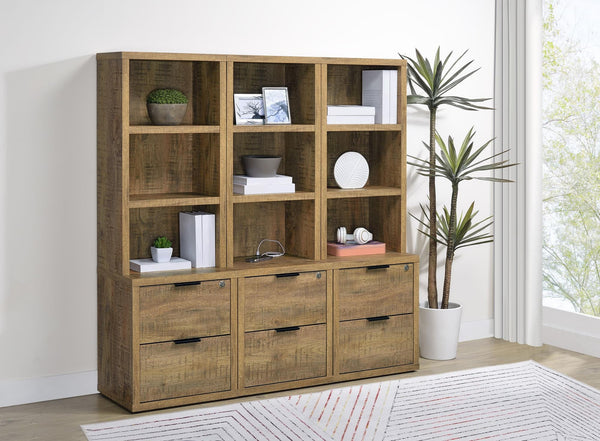Westpark 3-piece wall unit bookcase set in mango finish, front view