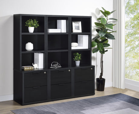 Westpark 3-piece black wall unit bookcase set front view