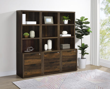 Westpark 3-piece Wall Unit Bookcase Set front view in dark pine finish