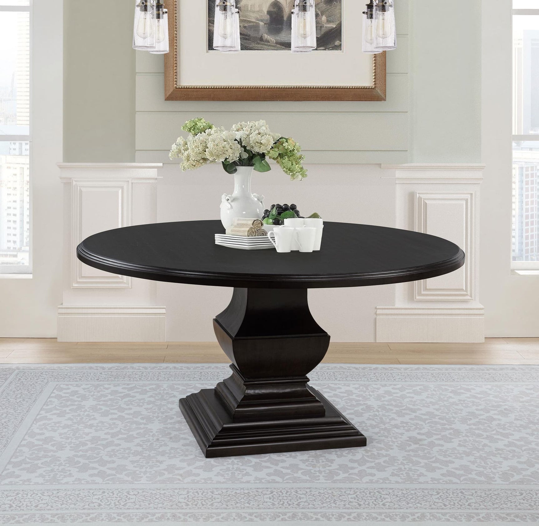 Twyla 60-inch round wood dining table dark cocoa, front view