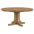 Hartville 60-inch round dining table natural light brown wooden pedestal base front view