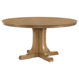 Hartville 60-inch round dining table natural light brown wooden pedestal base front view