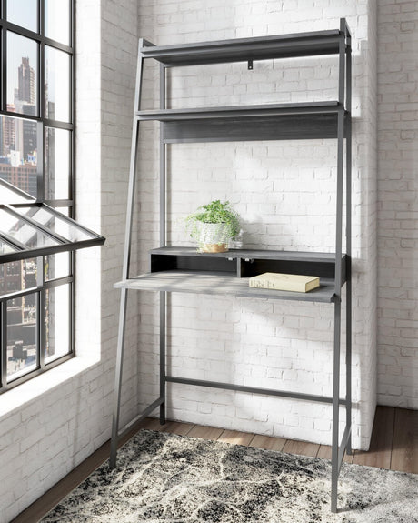 Yarlow 36 inch black home office desk front view with shelves