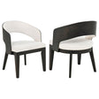 Leandro cream upholstered dining arm chair front angle