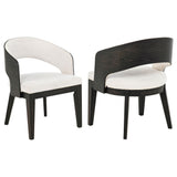 Leandro cream upholstered dining arm chair front angle