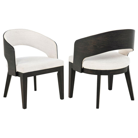 Leandro cream upholstered dining arm chair front angle