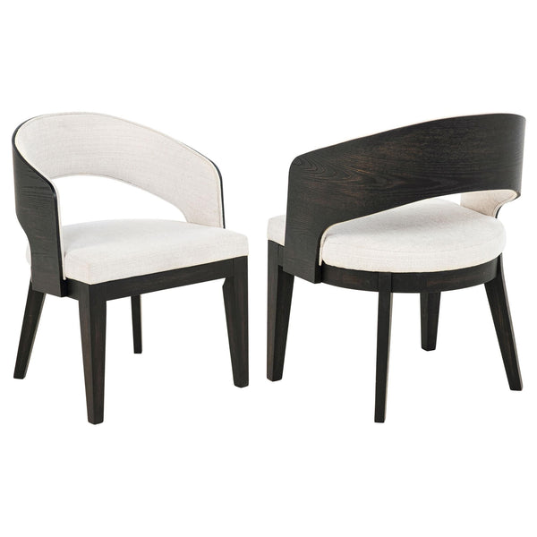 Leandro cream upholstered dining arm chair front angle