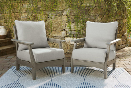 Visola gray outdoor lounge chair with cushions front angle