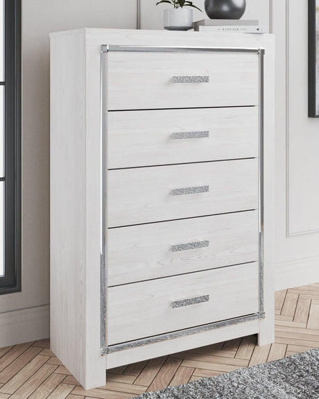 Altyra White Chest of Drawers front angle with drawers closed