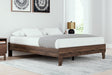 Calverson Mocha Queen Platform Bed, front angle showing full headboard and footboard