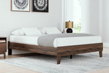 Calverson Mocha Queen Platform Bed, front angle showing full headboard and footboard