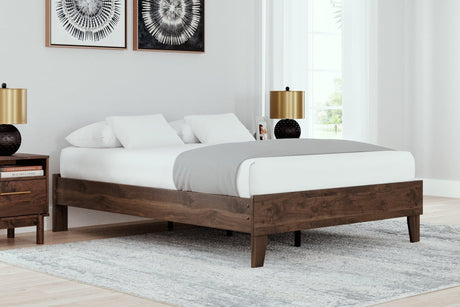 Calverson Mocha Full Size Platform Bed angled view - Ella Furniture