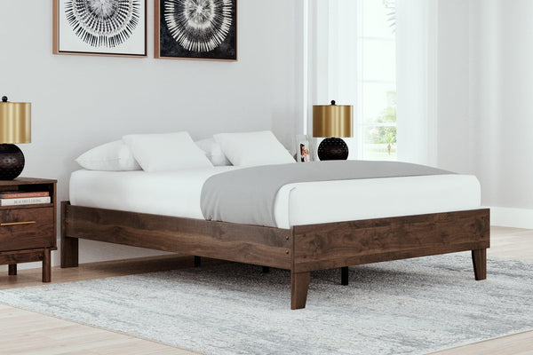 Calverson Mocha Full Size Platform Bed angled view - Ella Furniture