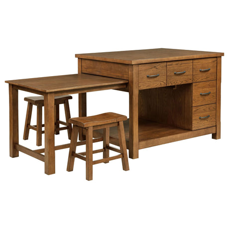 Mayfair kitchen island with extension table in dark oak, front angle