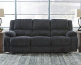 Draycoll Slate Chenille Reclining Sofa angled view