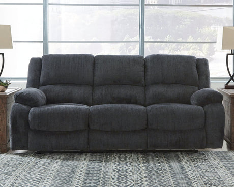 Draycoll Slate Chenille Reclining Sofa angled view