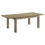 Cardova 87-inch dining table in vineyard oak, front angle with leaves extended