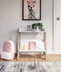 Blariden white and tan small bookcase front view