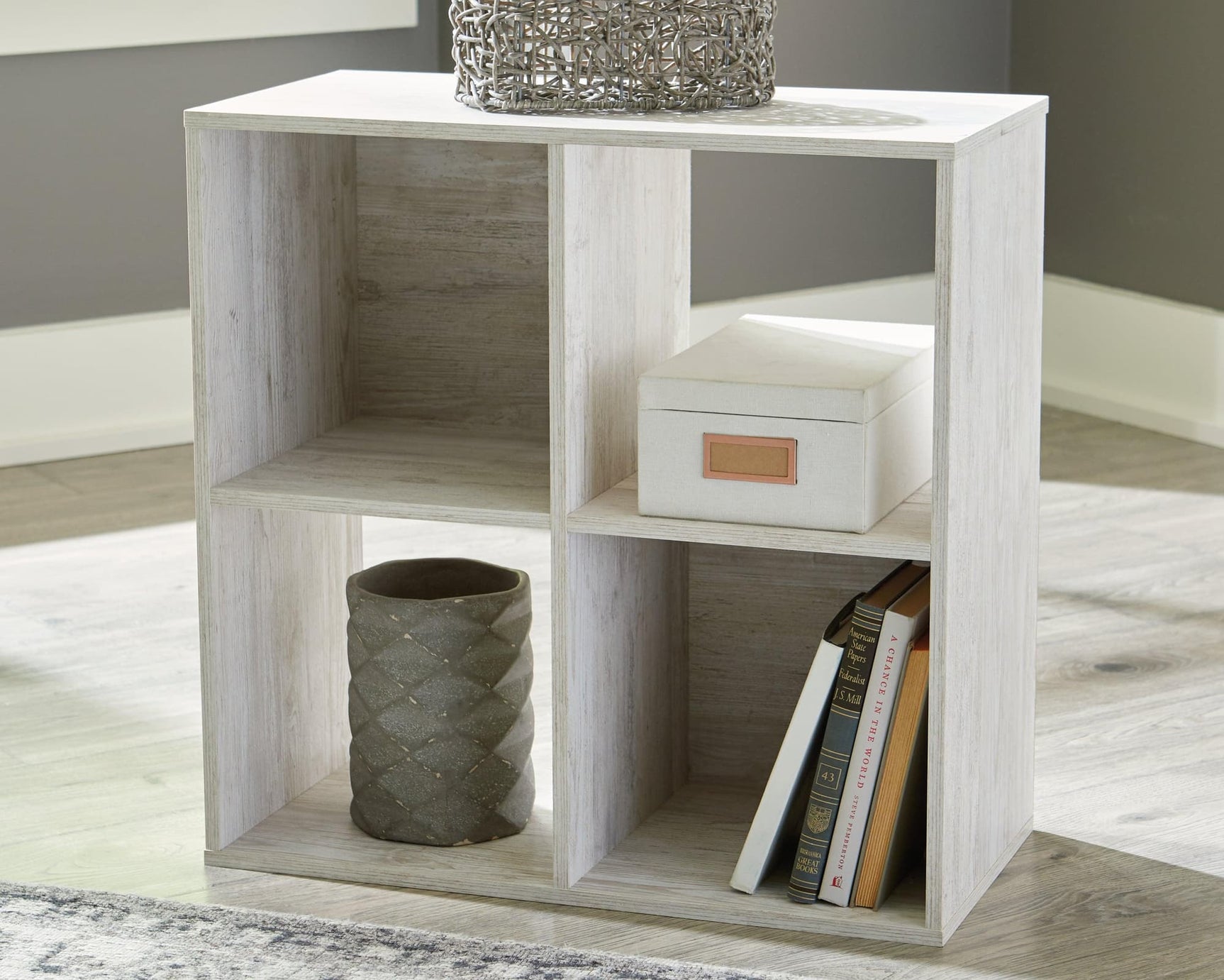 Paxberry Whitewash Four Cube Organizer front view