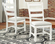 Valebeck beige and white upholstered dining chair front view