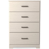 Front view of Stelsie White Chest of Drawers showing four drawers