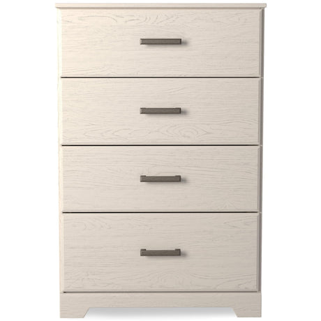 Front view of Stelsie White Chest of Drawers showing four drawers