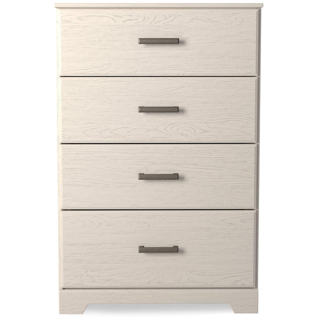 Front view of Stelsie White Chest of Drawers showing four drawers