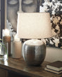 Magalie Antique Silver Finish Table Lamp side view showing hammered aluminum base