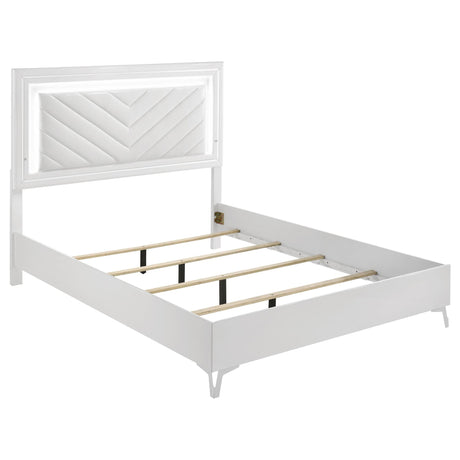 Cassia Queen LED Panel Bed white high gloss front view
