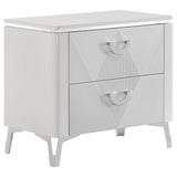Cassia 2-drawer white high gloss nightstand front view
