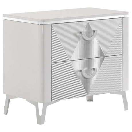 Cassia 2-drawer white high gloss nightstand front view