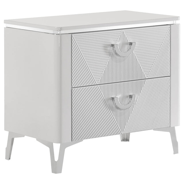 Cassia 2-drawer white high gloss nightstand front view