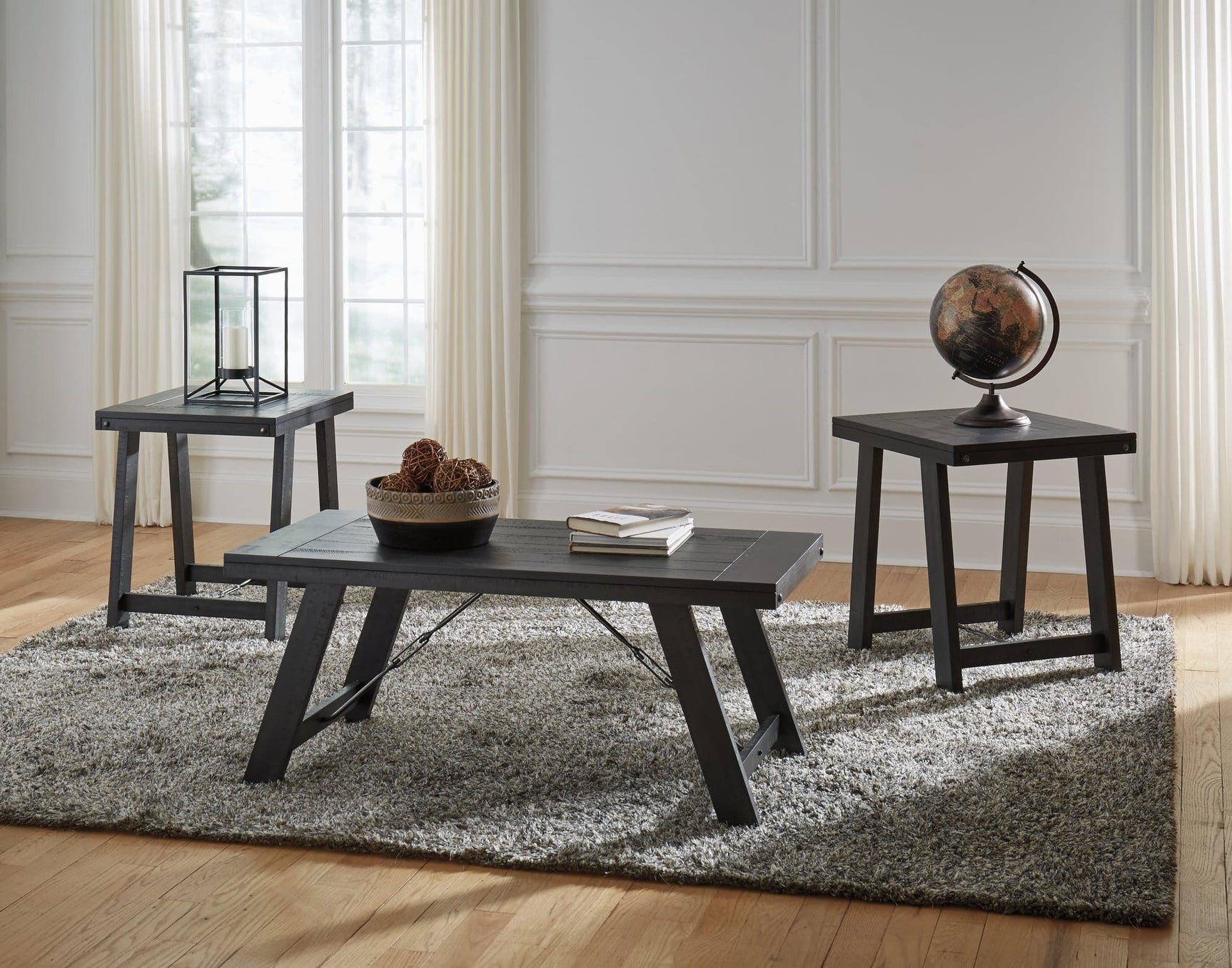 Noorbrook black and pewter 3-piece table set front view