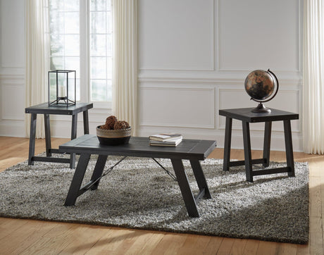 Noorbrook black and pewter 3-piece table set front view
