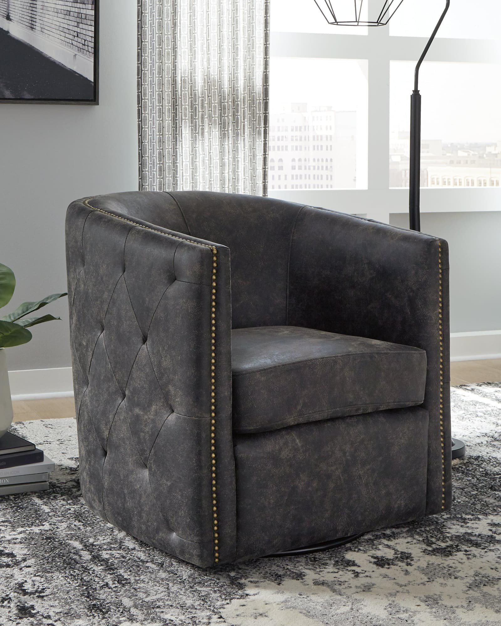 Brentlow Distressed Black Accent Chair front angle