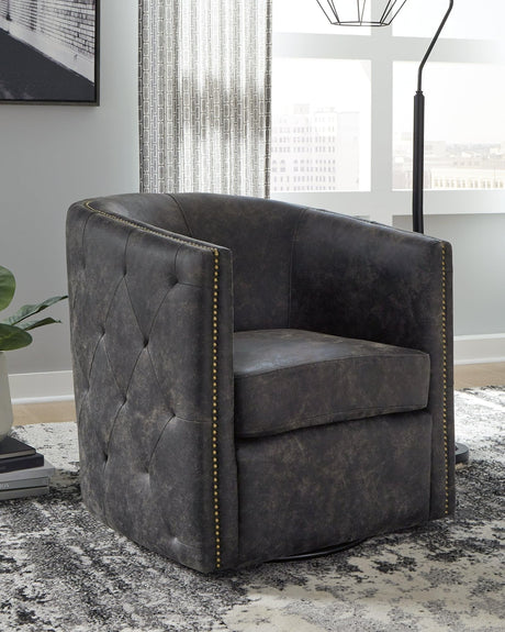 Brentlow Distressed Black Accent Chair front angle
