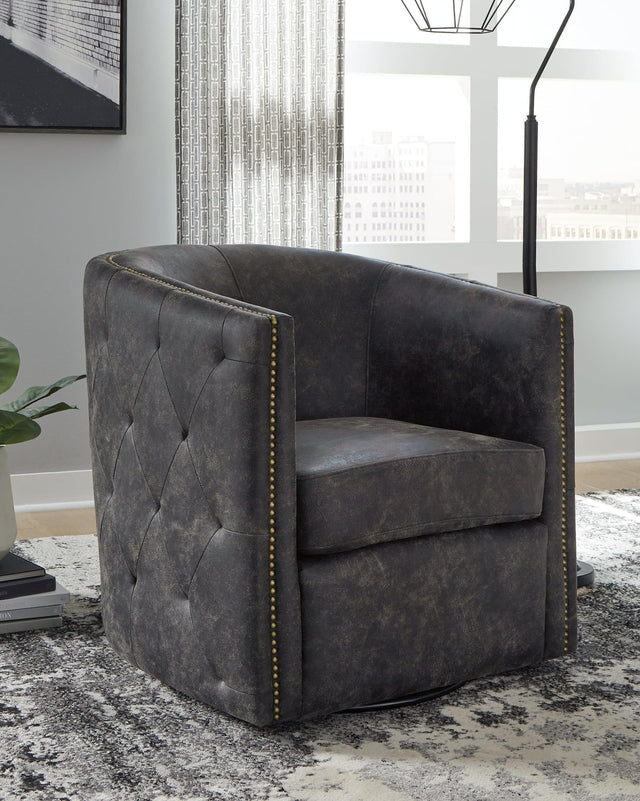 Brentlow Distressed Black Accent Chair front angle