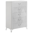 Cassia white high gloss 5-drawer bedroom chest front view