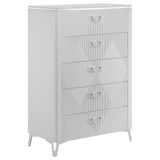 Cassia white high gloss 5-drawer bedroom chest front view