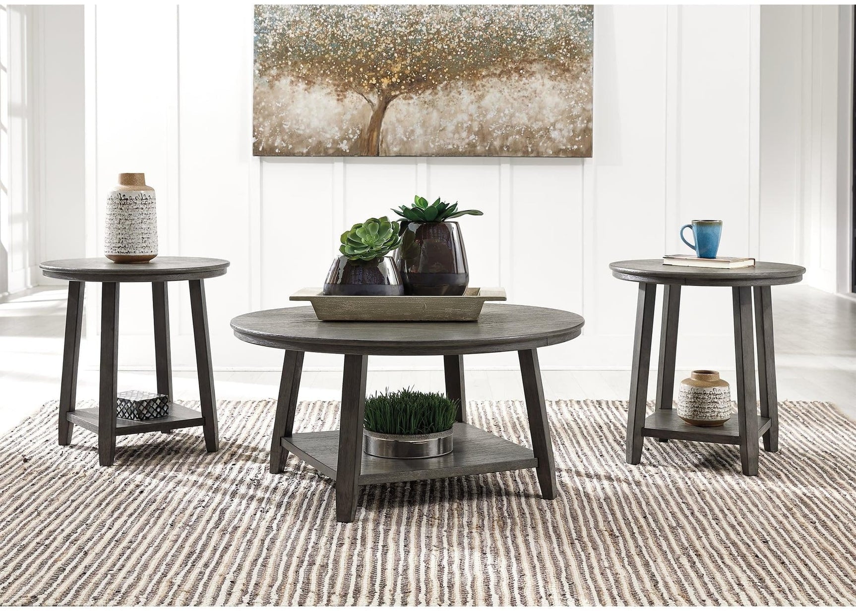 Caitbrook 3-Piece Gray Round Table Set angled view