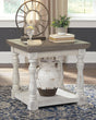 Havalance end table with two-tone gray and white distressed finish angle view