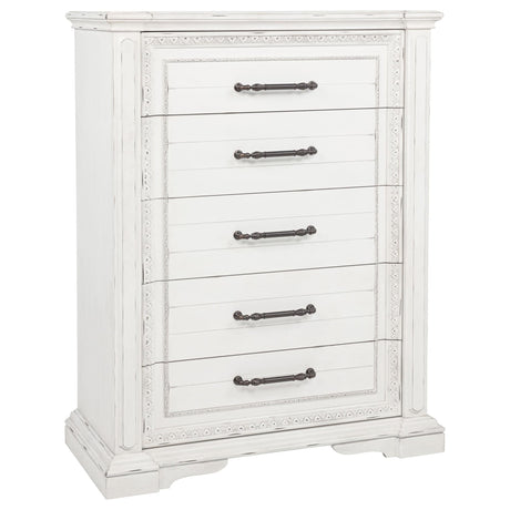 McKinney 5-drawer vintage white bedroom chest front view