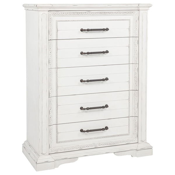 McKinney 5-drawer vintage white bedroom chest front view