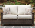 Paradise Trail Outdoor Loveseat in medium brown, front angle view
