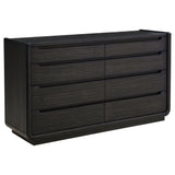 Leandro 8-drawer bedroom dresser cabinet burnished black front view showing drawers