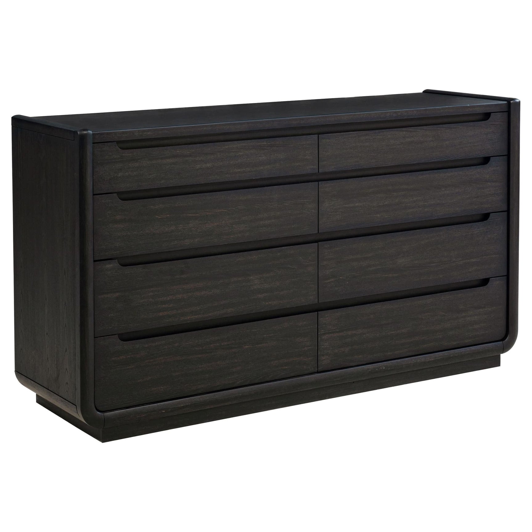 Leandro 8-drawer bedroom dresser cabinet burnished black front view showing drawers